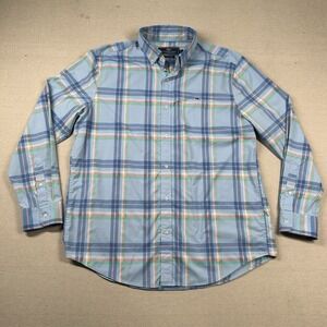 Vineyard Vines Shirt Men L Whale Performance Nylon Spandex Plaid Colorful Oxford